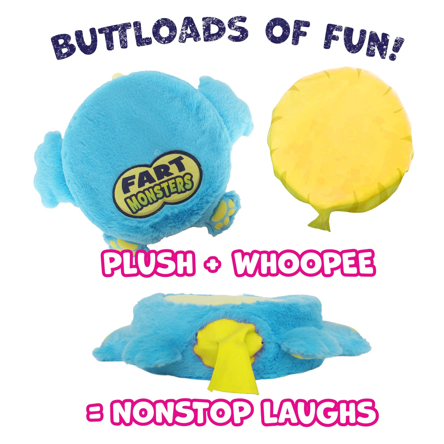 Fart Monsters Tootles 16″ Scented Plush with Self-Inflating Whoopee Cushion – Raspberry Candy Scent – Funny Collectible Toy Gift for Kids & Adults