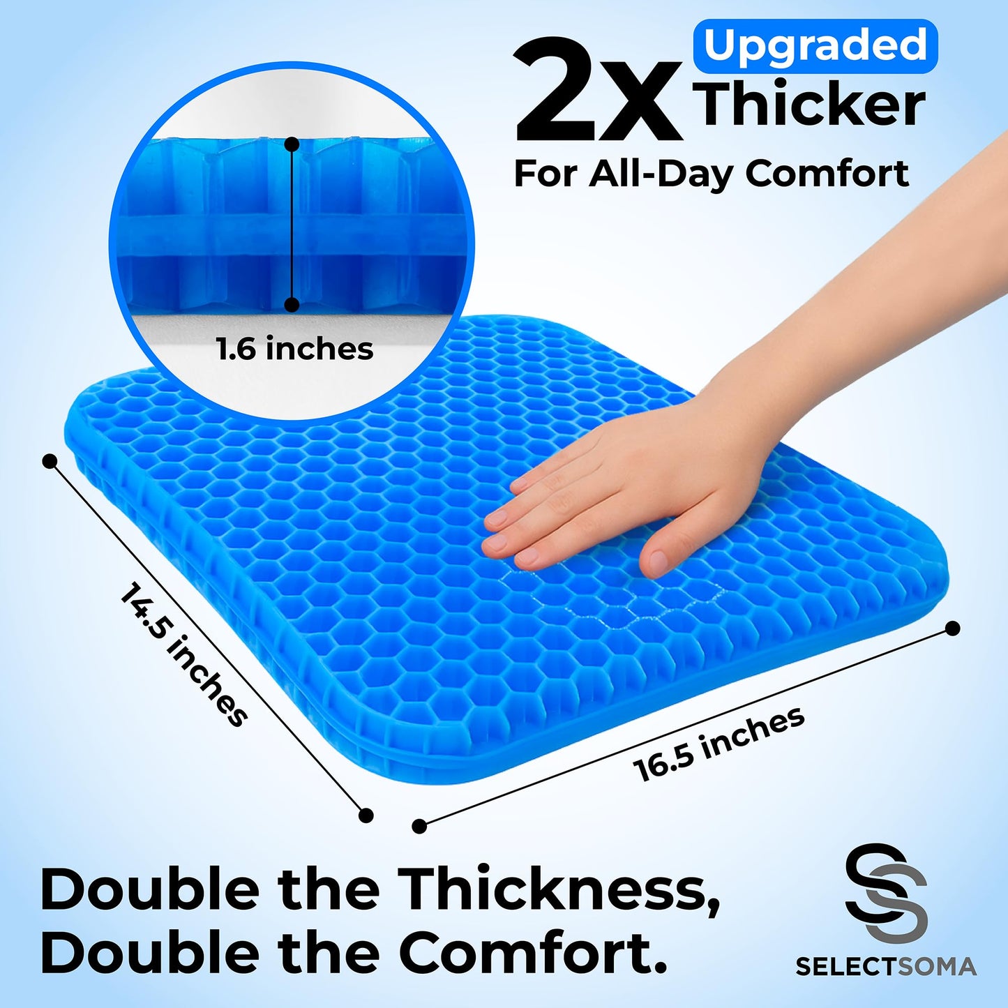 SelectSoma Double-Thick Gel Seat Cushion for Long Sitting Pressure Relief for Back, Sciatica, Coccyx, Tailbone Pain - Cushion for Airplane Travel, Office Chair, Wheelchair, Car & Truck - Egg Seat Pad