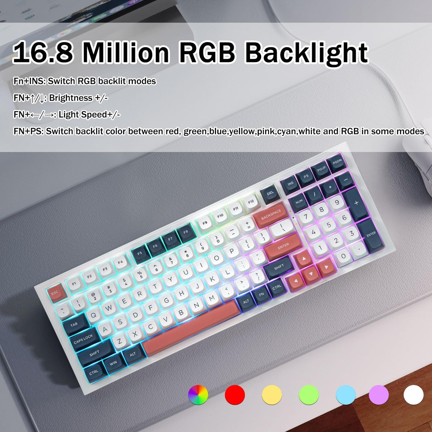 Redragon K723 Creamy Mechanical Gaming Keyboard Wireless, Hot Swappable Pre-lubed Linear Switches Gasket Design, Tri-Mode BT5.0/2.4GHz/USB-C, RGB Backlit for PC/Mac/PS/Xbox, White Blue