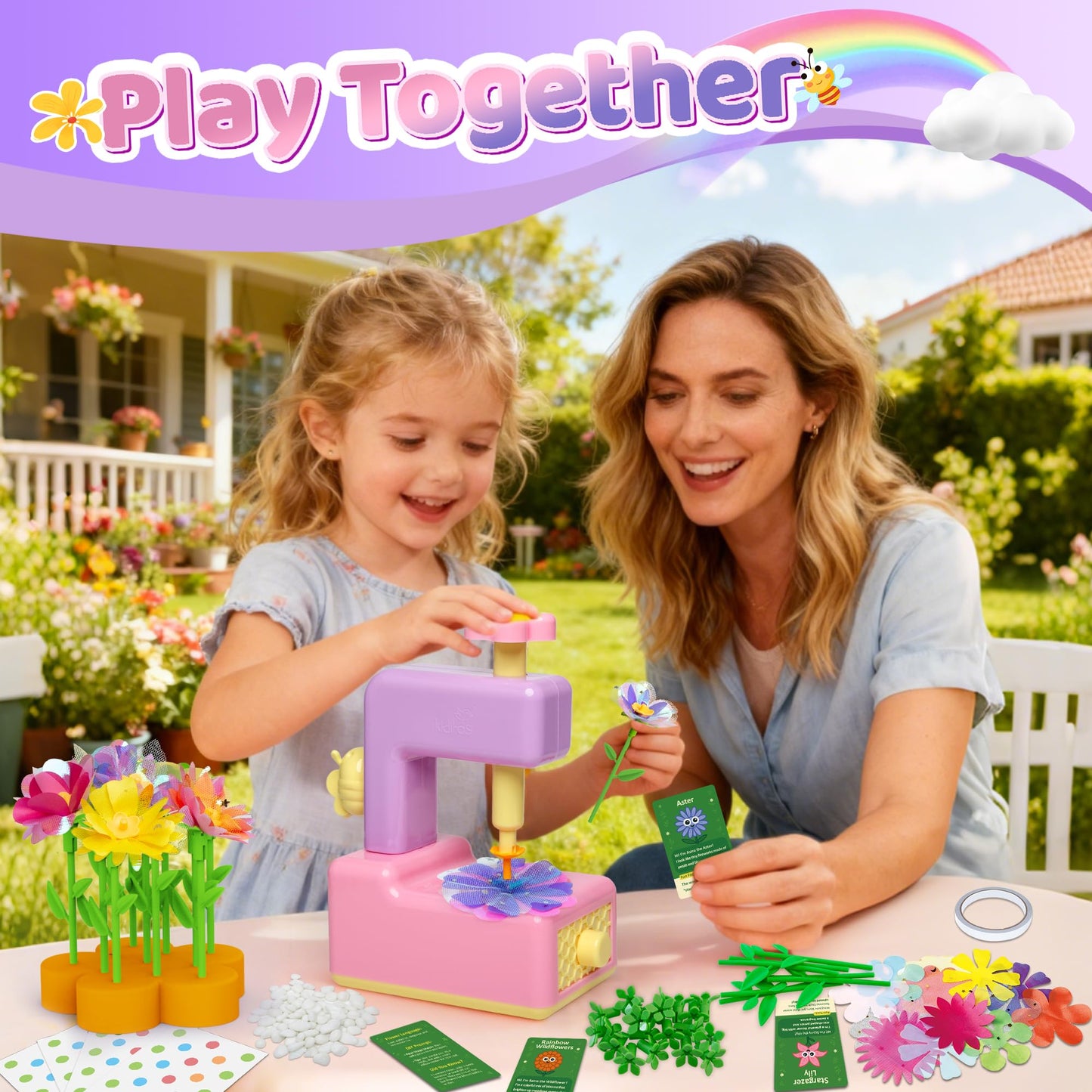 Kiditos Flower Maker Toy for Kids, DIY Flower Bouquet Craft Kit, Build Your Own Flower Bouquet, Flower Craft Kit for Girls, Arts and Crafts Gift for Girls Age 3+