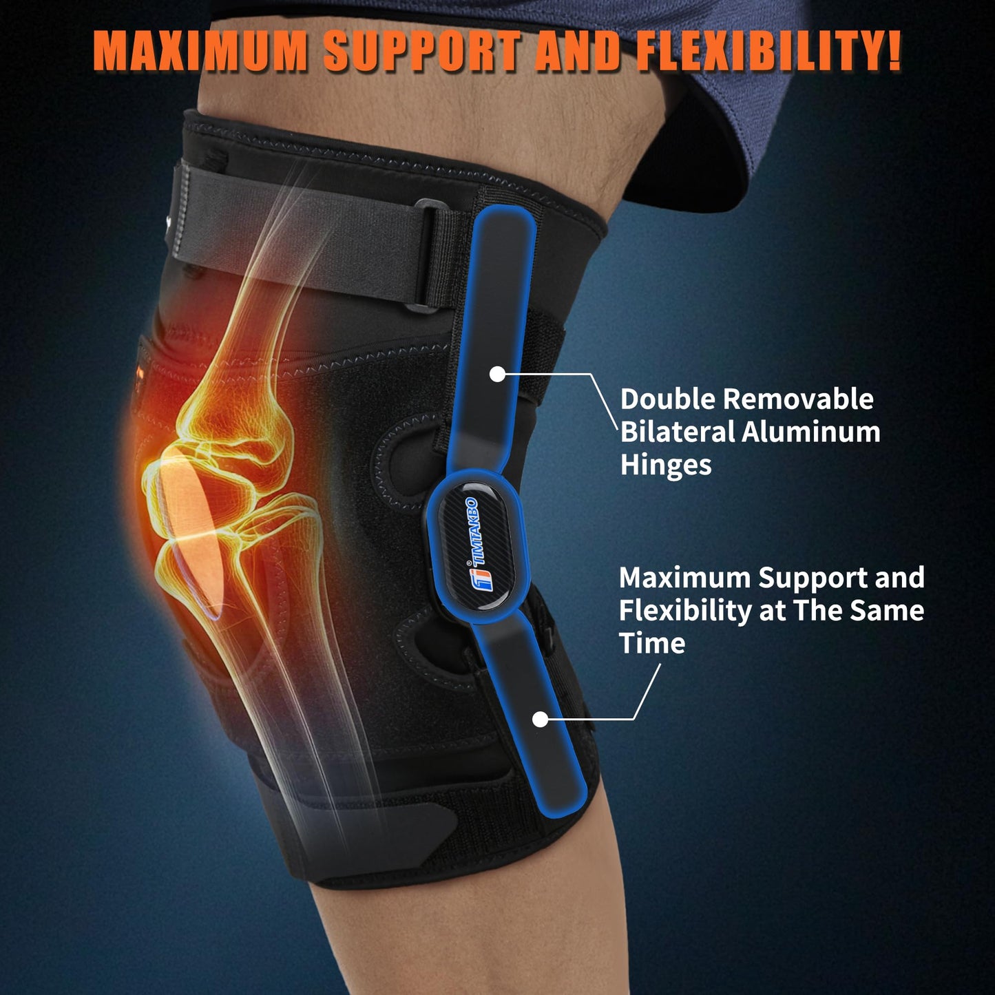 Knee Brace for Men/Women, Hinged Knee Brace with Metal Side Stabilizers, Knee Support with Patella Gel Pad and X-Strap Fixing, Knee Braces for Knee Pain Relief, Meniscus Tear, Arthritis, ACL, PCL, MCL