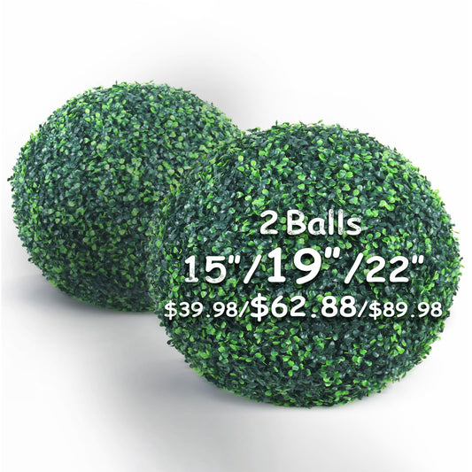 Decwin 19 Inch 2 Packs Artificial Boxwood Balls Topiary Balls, 4 Layers of UV-Resistant Greenery Balls Indoor Outdoor Garden, Backyard, Patio, Front Door – Assembly Required