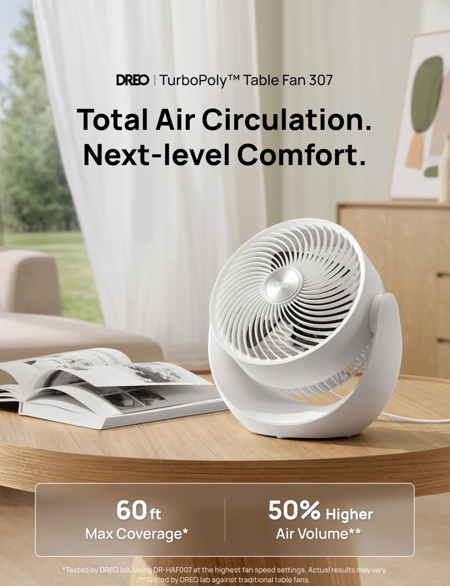 DREO Fan for Bedroom, Table Air Circulator for Whole Room, 11 Inch, 60ft Strong Airflow, 120° adjustable tilt, 20db Low Noise, Quiet, 3 Speeds, Desk Fan for Home,Office, Kitchen