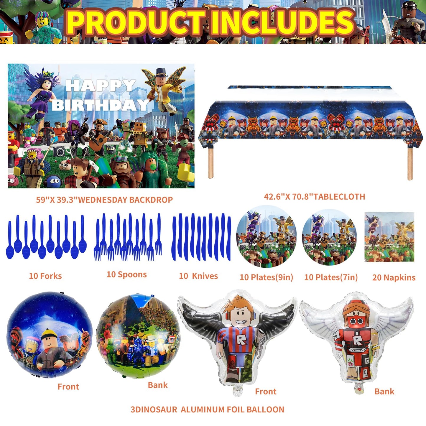 Birthday Party Decorations - Theme Children's Party Supplies Included Happy Birthday Banner, Backdrop, Hanging Swirls, Tablecloth, Cupcake Cake Toppers, Tableware set, Latex and Foil Balloons