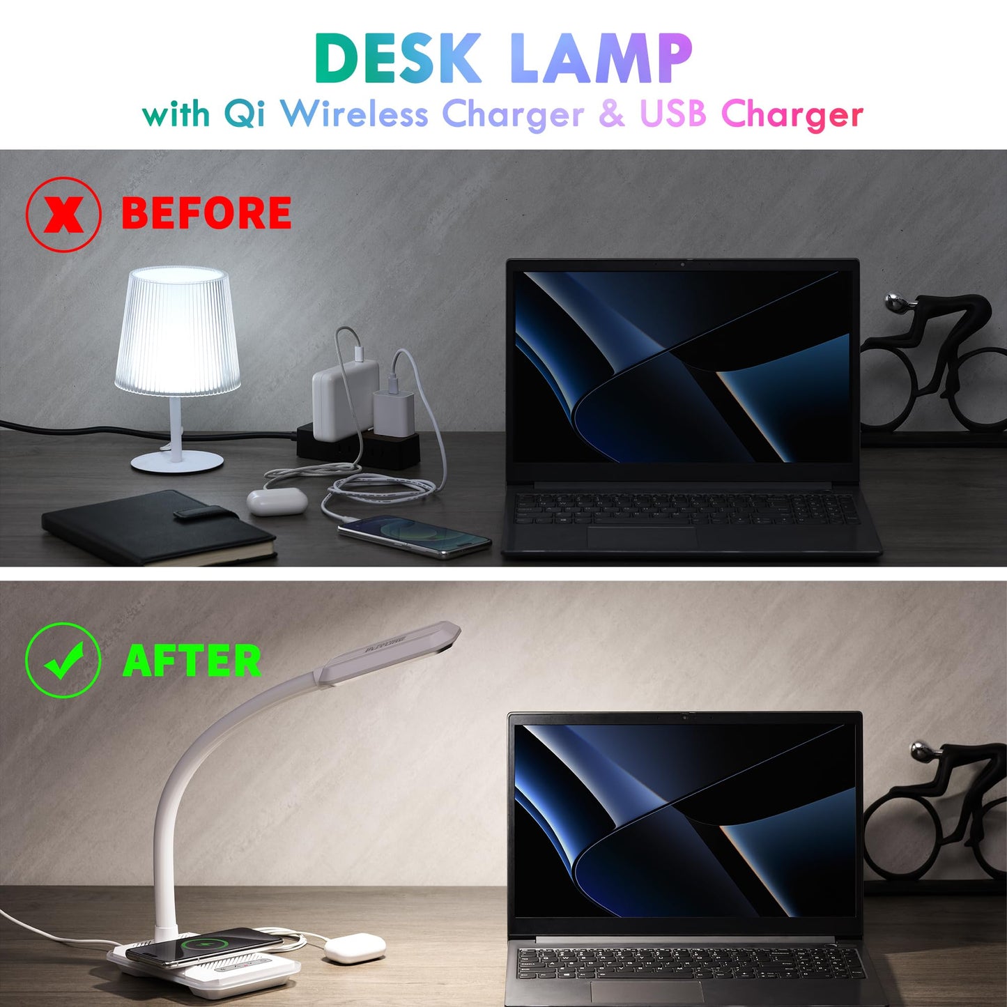 WILIT LED Desk Lamp with Wireless Charger, Interactive RGB Color Changing Gaming Lamp with USB Charging Port, Touch Control Table Lamp,Reading Lamp, Desktop Lamp for Home Office,Birthday Gifts