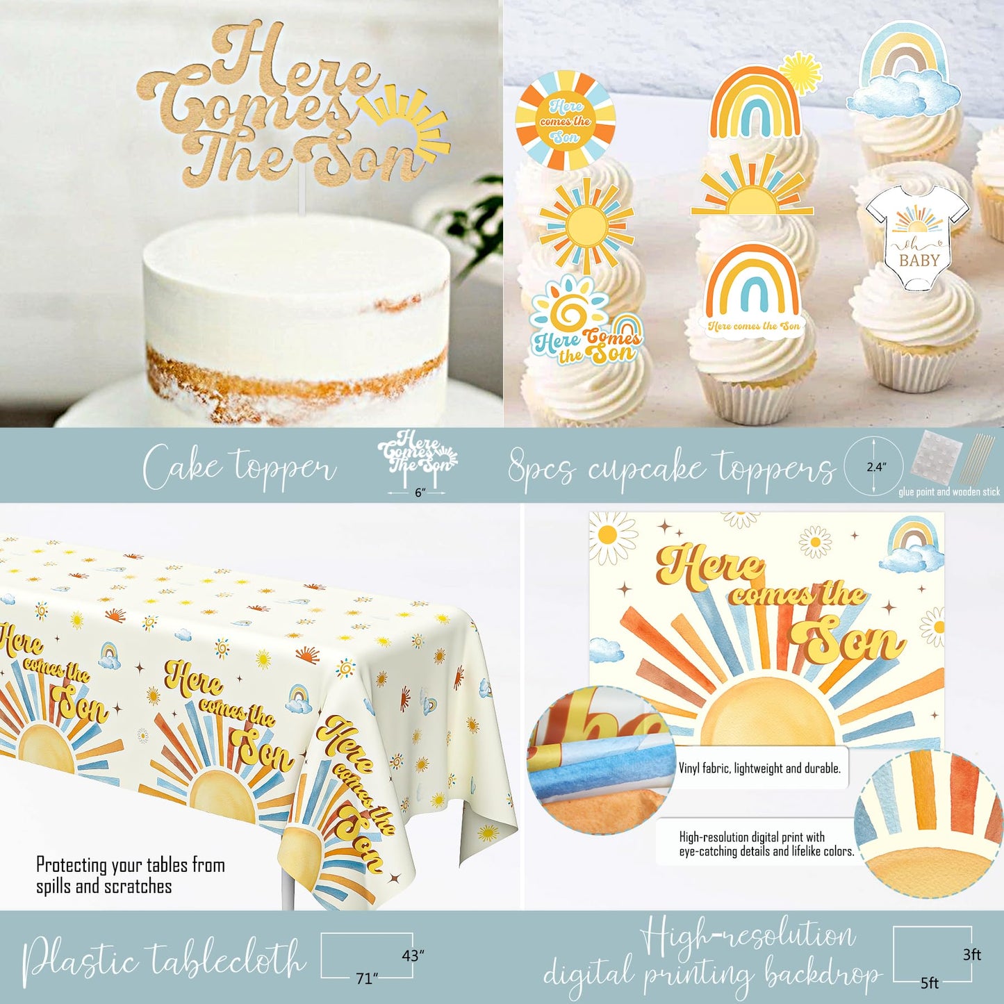 Here Comes the Son Baby Shower Decorations for Boy, Boho Sun Baby Shower Party Supplies, It's A Boy Gender Reveal Décor, Retro Sun You Are My Sunshine Baby Shower