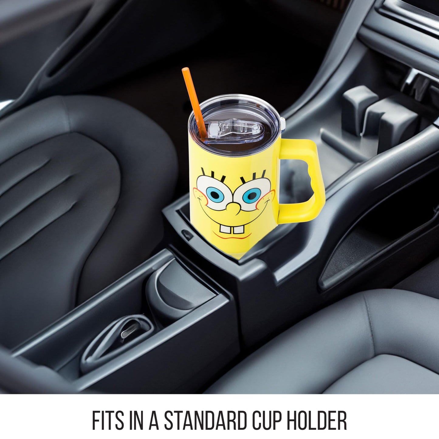 Silver Buffalo SpongeBob SquarePants Stainless Steel Tumbler with Handle, Fits in Standard Cup Holder, 40 Ounces