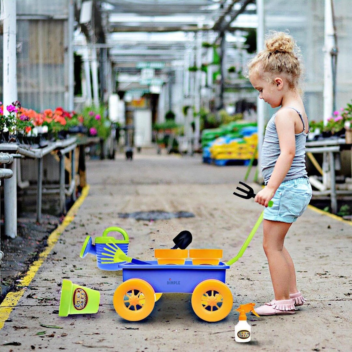 Dimple Garden Wagon & Tools Toy Set Premium 15 Pcs Kids Gardening Tools & Wagon Toy Set - Sturdy & Durable - Top Yard, Beach, Sand, Garden Play Set - Great for Kids & Toddlers