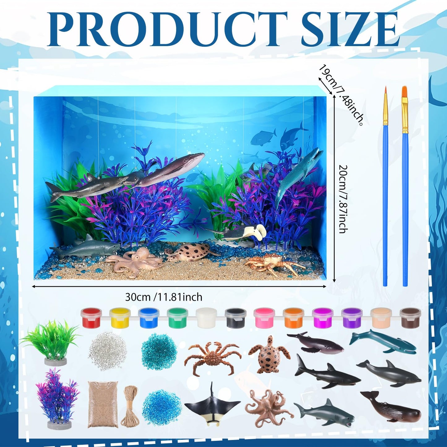 Silipull 23 Pcs Marine Animal 3D Model Project Set, Including Animal Image Model, Artificial Stones, Sand, Stones, and Moss, Comes with a Gift Box, Gift for School Projects and Birthday Parties