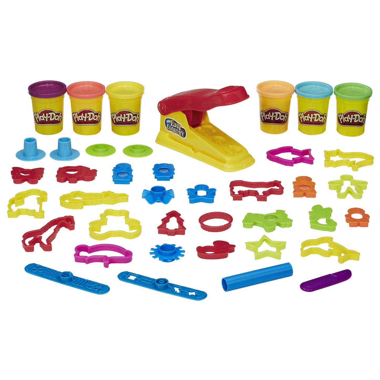 Play-Doh Toy - Fun Factory Deluxe Playset - Include 6 Tubs of Play Doh Modelling Compound
