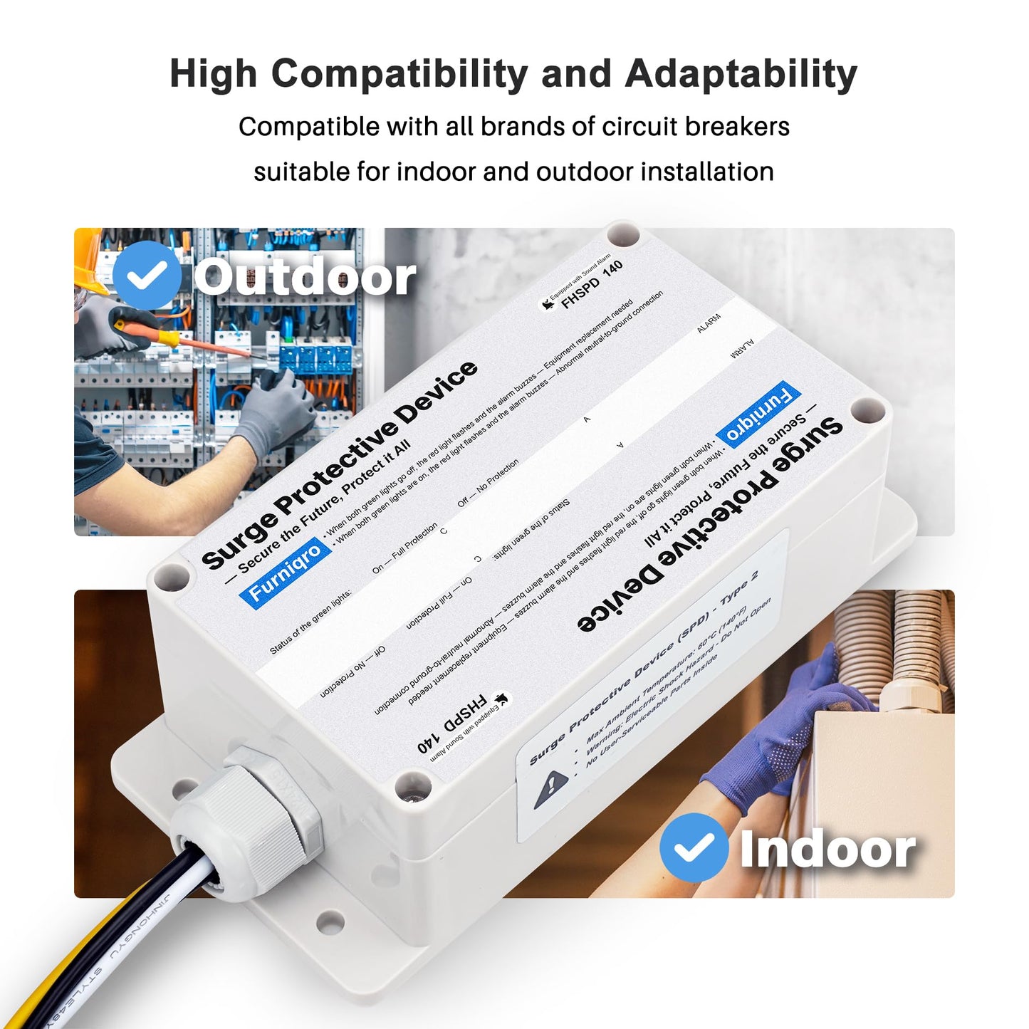 FHSPD140 Whole House Surge Protector FS140 Whole House Surge Protection Device Rated for 140,000 Amps, Whole Home Surge Protector, Indoor/Outdoor Use, 120/240V