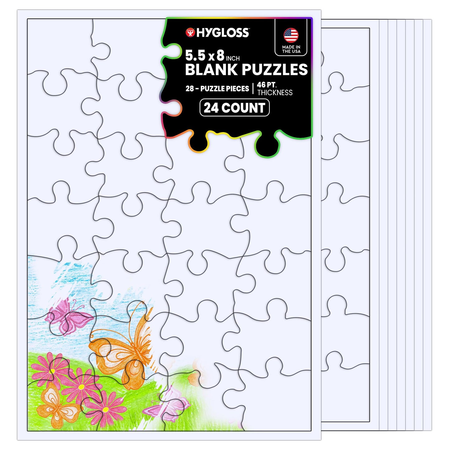HYGLOSS 96223 28-Piece Rectangle Blank Jigsaw 24 Puzzles, 5.5-Inch by 8-Inch