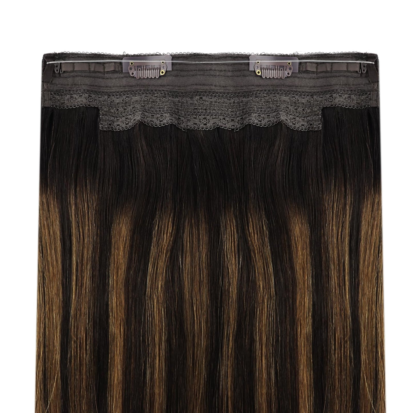 YoungSee Wire Human Hair Extensions Brown Wire Couture Hair Extensions Human Hair Balayage Darkest Brown with Medium Brown Wire Extensions Real Human Hair Comfortable Human Hair Extension 80G 16In