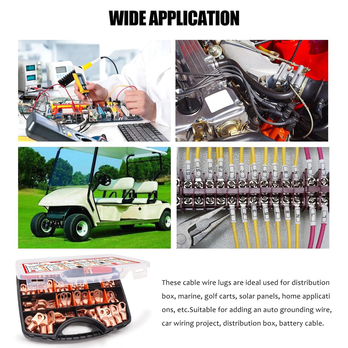 Twidec/230PCS Battery Cable Ends Kit AWG 8 6 4 2 1 1/0 2/0 Heavy Duty Copper Lugs Copper Cable Wire Lugs,Coppers Ring Terminals Connectors with Heat Shrink Tube N-099-230PCS