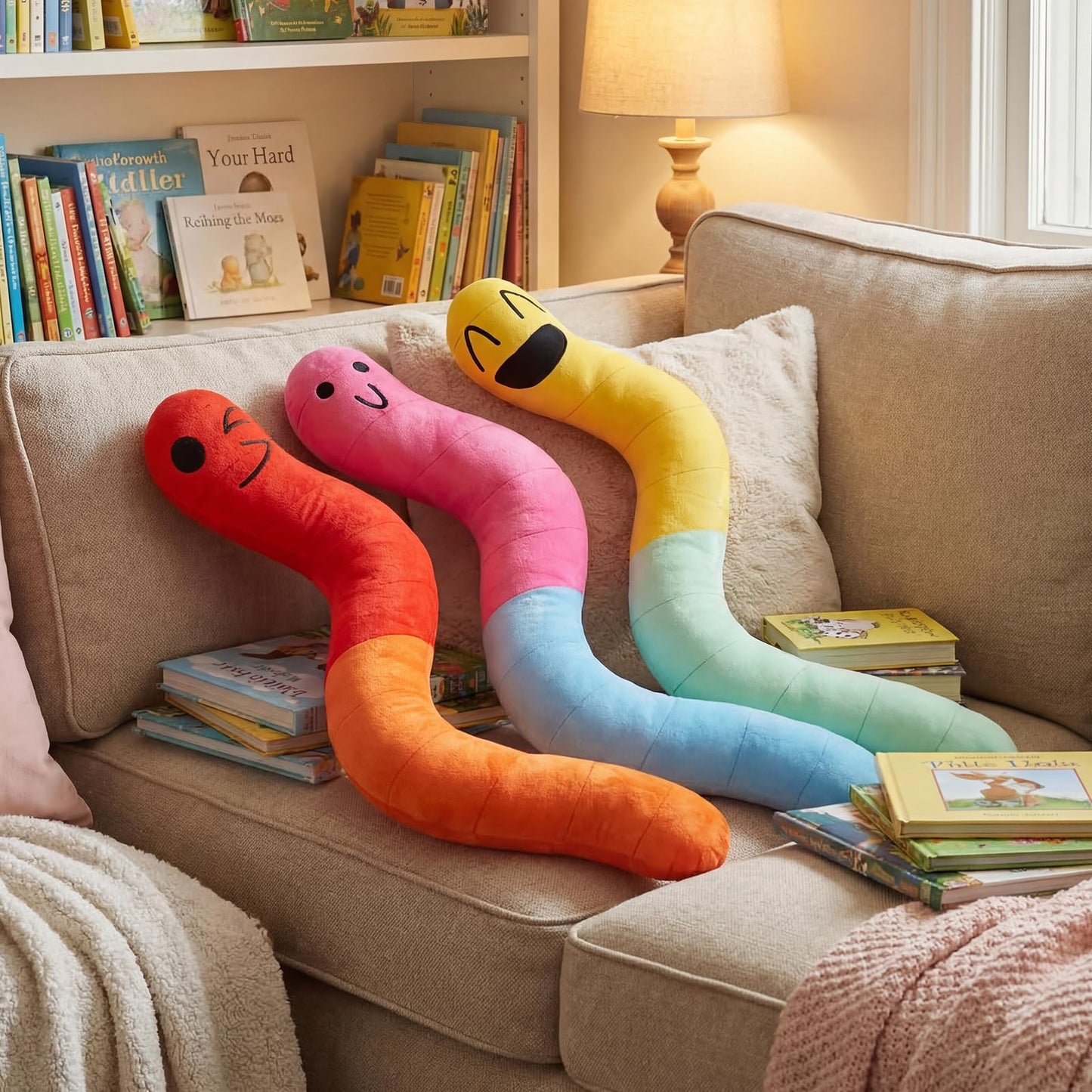 Newwiee 3 Pcs Gummy Worm Pillow Cushion 16" Gummy Worm Plushie Prop Candy Prop Stuffed Figure Pillow for Plushie Lover Gift Bedroom Home Sofa Decor