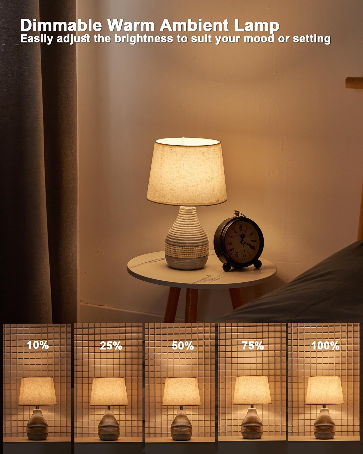 UMEXUS 13” Small Ceramic Cordless Table Lamp with Timer, Dimmer, Linen Shade, Remote Control, Rechargeable Battery Light for Patio Nightstand Kitchen Counter Living Room Side Table, Bulb Included