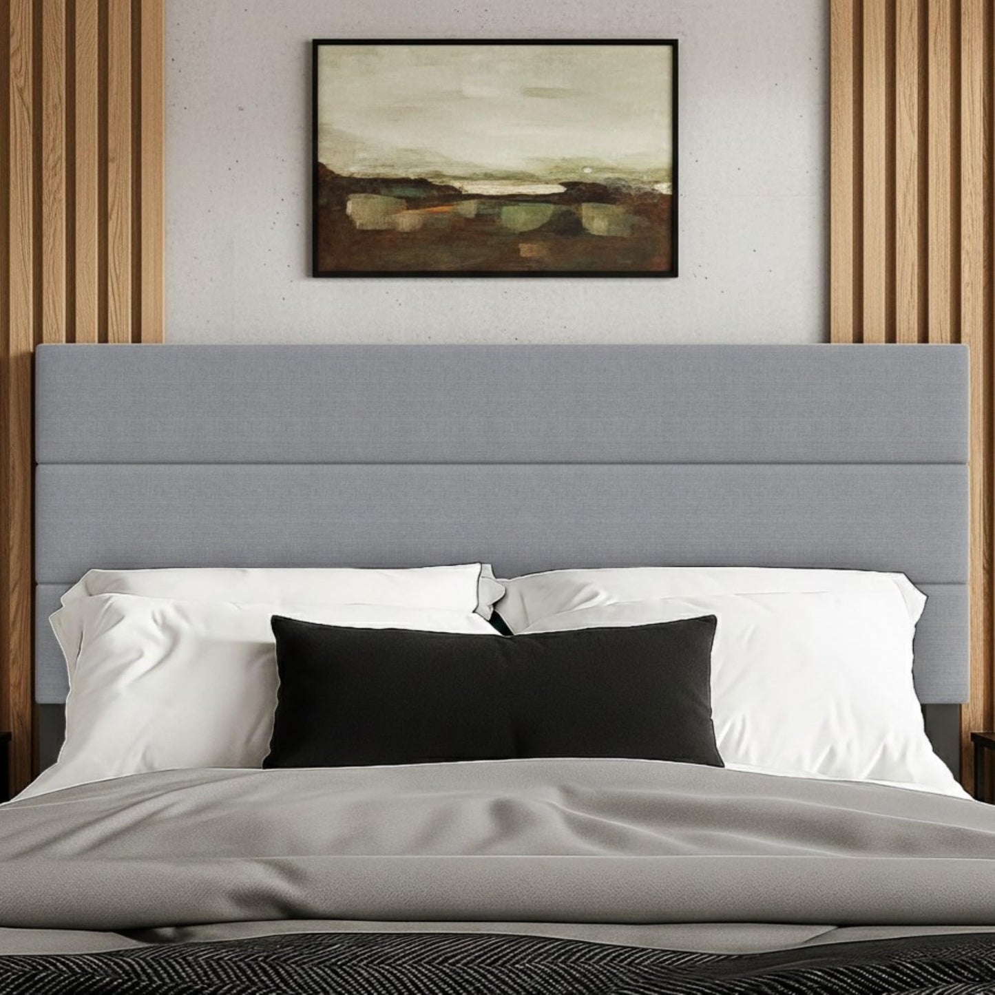 HOME DESIGN Etta King Upholstered Panel Headboard, Horizontal Channel Tufting with Foam Padding, Gray