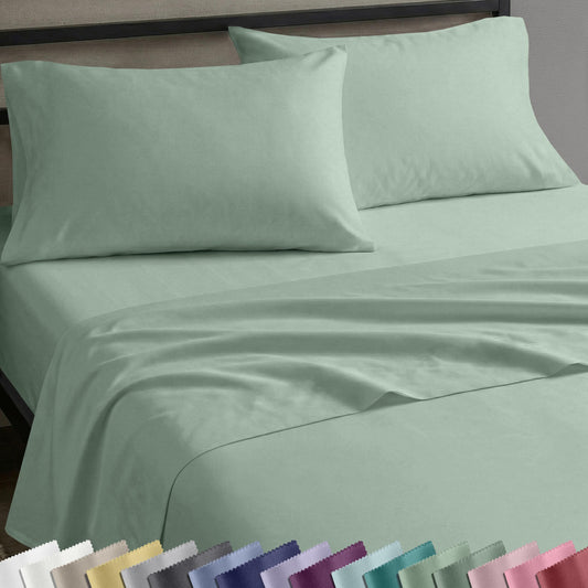 California Design Den Deep Pocket Queen Sheets Set - Natural 100% Cotton Bed Sheets, Soft Sateen Weave, All Around Elastic, Breathable and Durable Bedding - Frosty Green