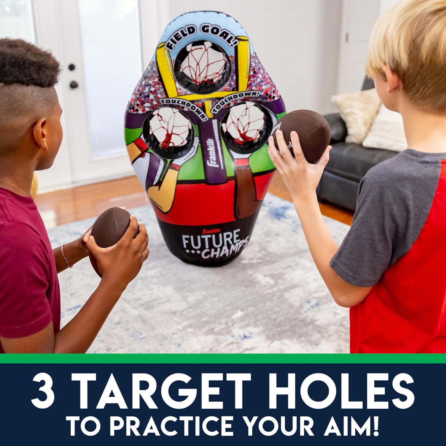 Franklin Sports Kids Football Target Toss Game - Inflatable Football Throwing Target Toy with Soft Mini Balls - Fun Kids Toy - Inflatable Indoor + Outdoor Sports Game
