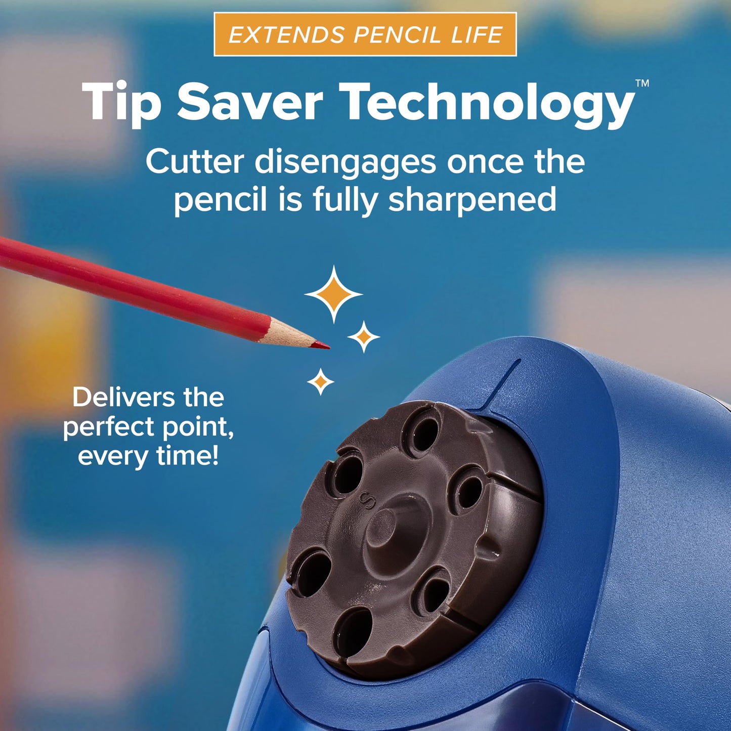 Bostitch Office QuietSharp Electric Pencil Sharpener, Heavy Duty Classroom or Office Use, Size Selector with 6 Different Sizes, Blue