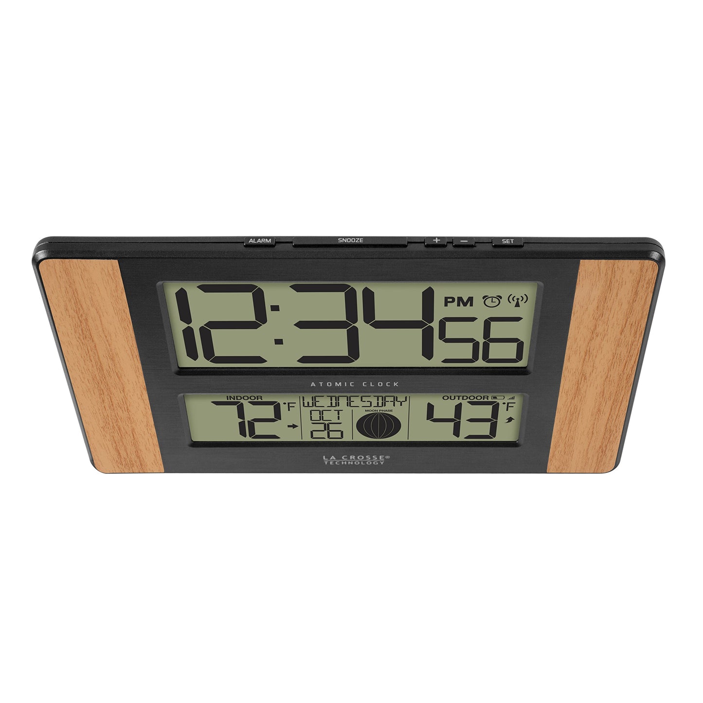La Crosse Technology Atomic Digital Clock with Outdoor Temperature, Wood Oak, 0