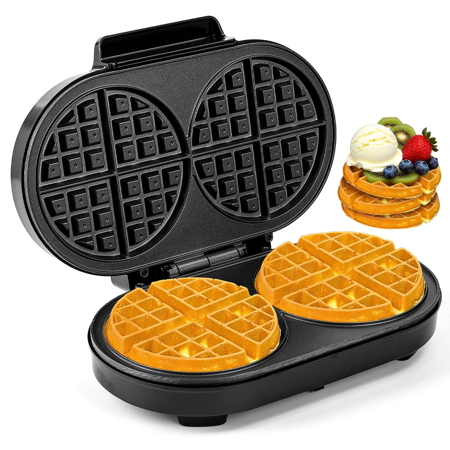 Double Waffle Maker 6 Inch, 1200W Belgian Waffle Maker for Breakfast and Snacks, Makes 2 Personalized Individual Keto Chaffles, Waffle Iron with Nonstick Plates, Temperature Knob, Black