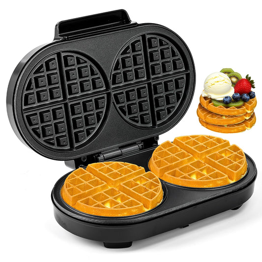 Double Waffle Maker 6 Inch, 1200W Belgian Waffle Maker for Breakfast and Snacks, Makes 2 Personalized Individual Keto Chaffles, Waffle Iron with Nonstick Plates, Temperature Knob, Black