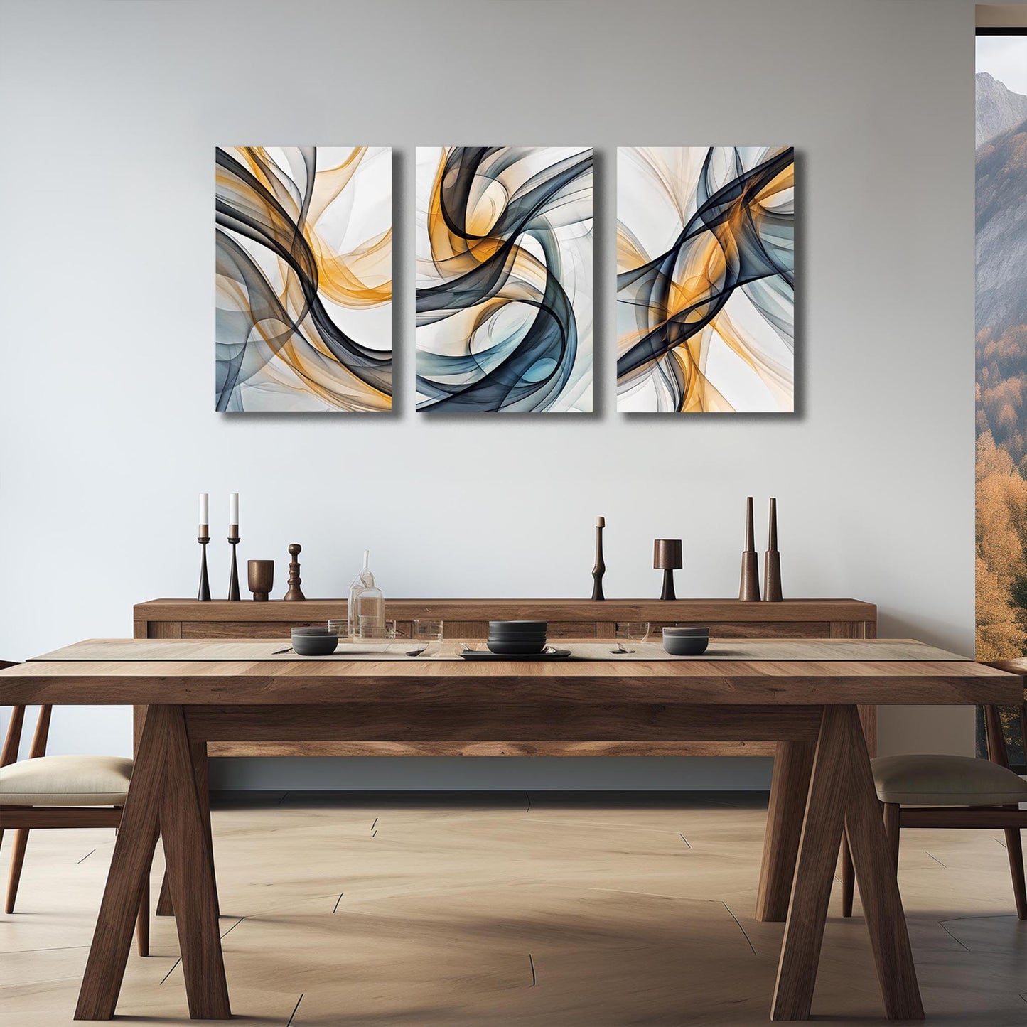 WVMAPTA Blue Yellow and White Wall Decorations for Dining Room 3 Piece Wall Art for Kitchen Abstract Wall Art for Bathroom Size 16 x 24 Inch
