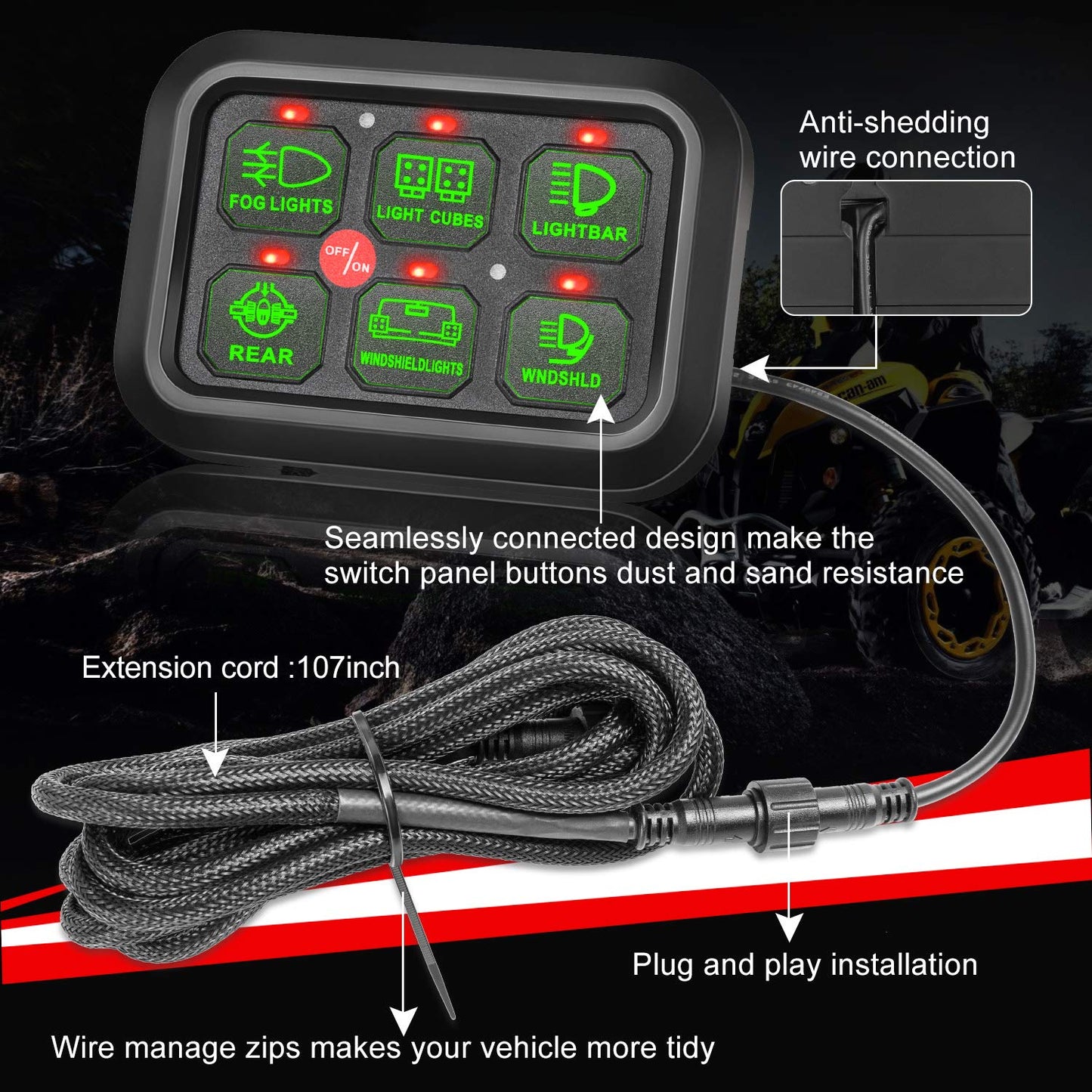 6 Gang Switch Panel, Auto Power Plus Automatic Dimmable Switch Pod Panel Circuit Control Box Relay System Universal Touch Switch Box with Harness Label Sticker for Car Marine Boat ATV UTV Truck