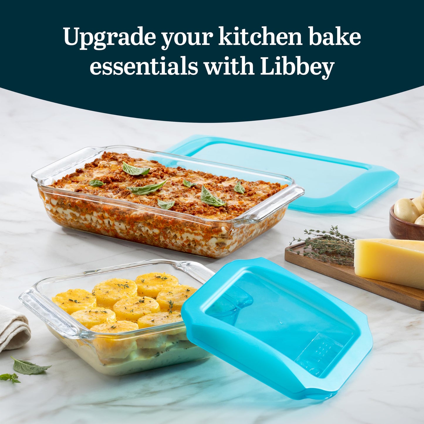 Libbey Baker’s Premium 5 Piece Glass Baking Dish Set, Stackable Casserole Dish with Lid Set, Baking Glassware for Casseroles, Lasagna, Brownies