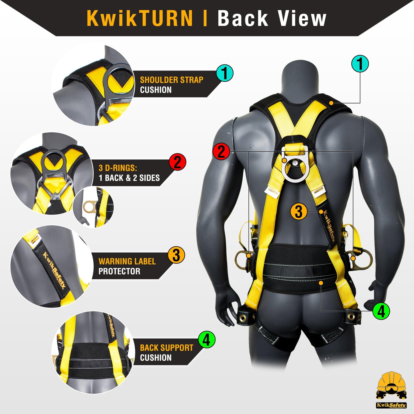 KwikSafety - Charlotte, NC - TYPHOON Safety Harness [CUSHIONED BACK & SHOULDER SUPPORT] ANSI OSHA Full Body Fall Protection Work Equipment Construction Tower Climbing Roofing Scissor Lift