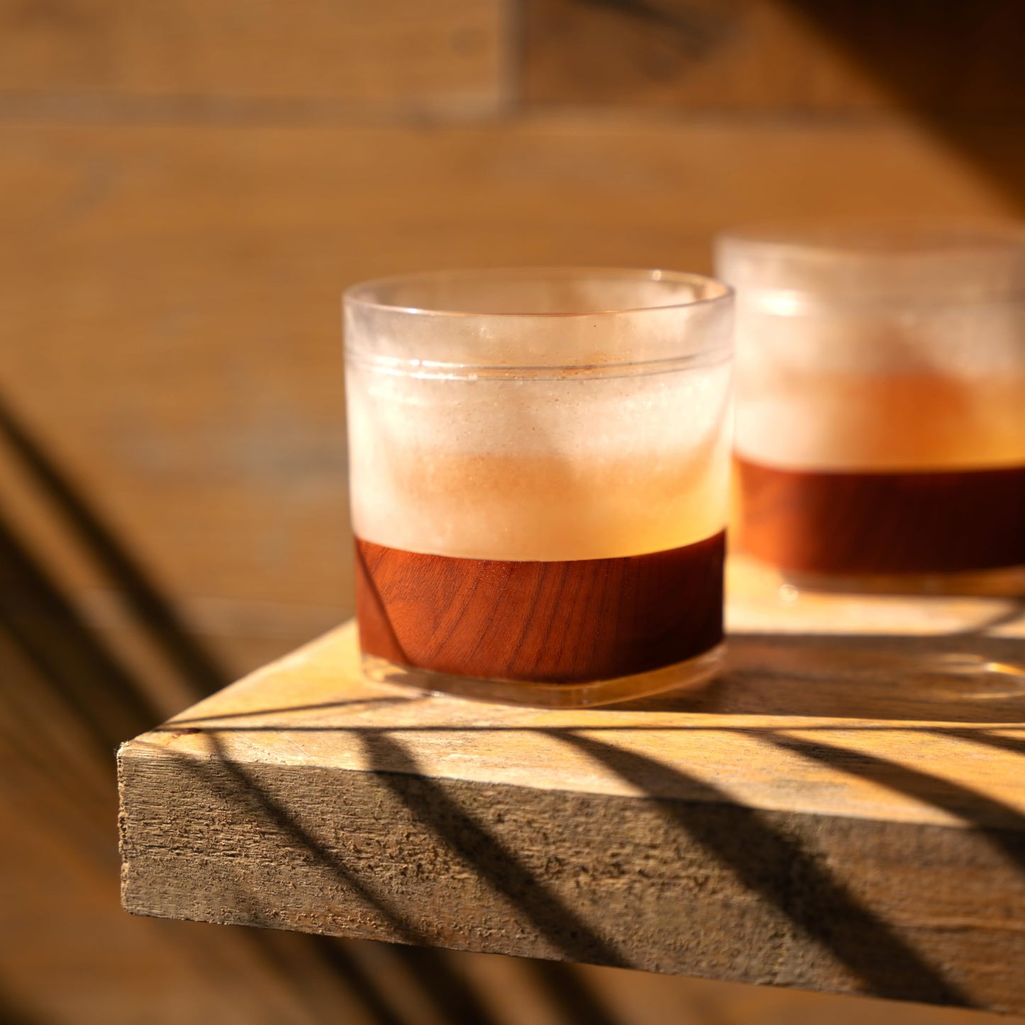 Host Whiskey Freeze Glasses, Double Old Fashioned Glasses with Oak Wood Design Silicone Band, Chill Without Dilution for Bourbon, Vodka, Rum, Bourbon Gifts for Men, Gifts for Him, 9 oz, Set of 2