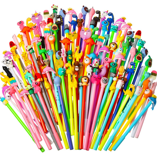 Zhehao 300 Pcs Novelty Pens Bulk Kids Cute Cartoon Fun Pens 0.5 mm Black Gel Ink Assorted Animal Styles Kawaii Decorative Writing for School Office Home Teacher Student Kids Gifts Supplies
