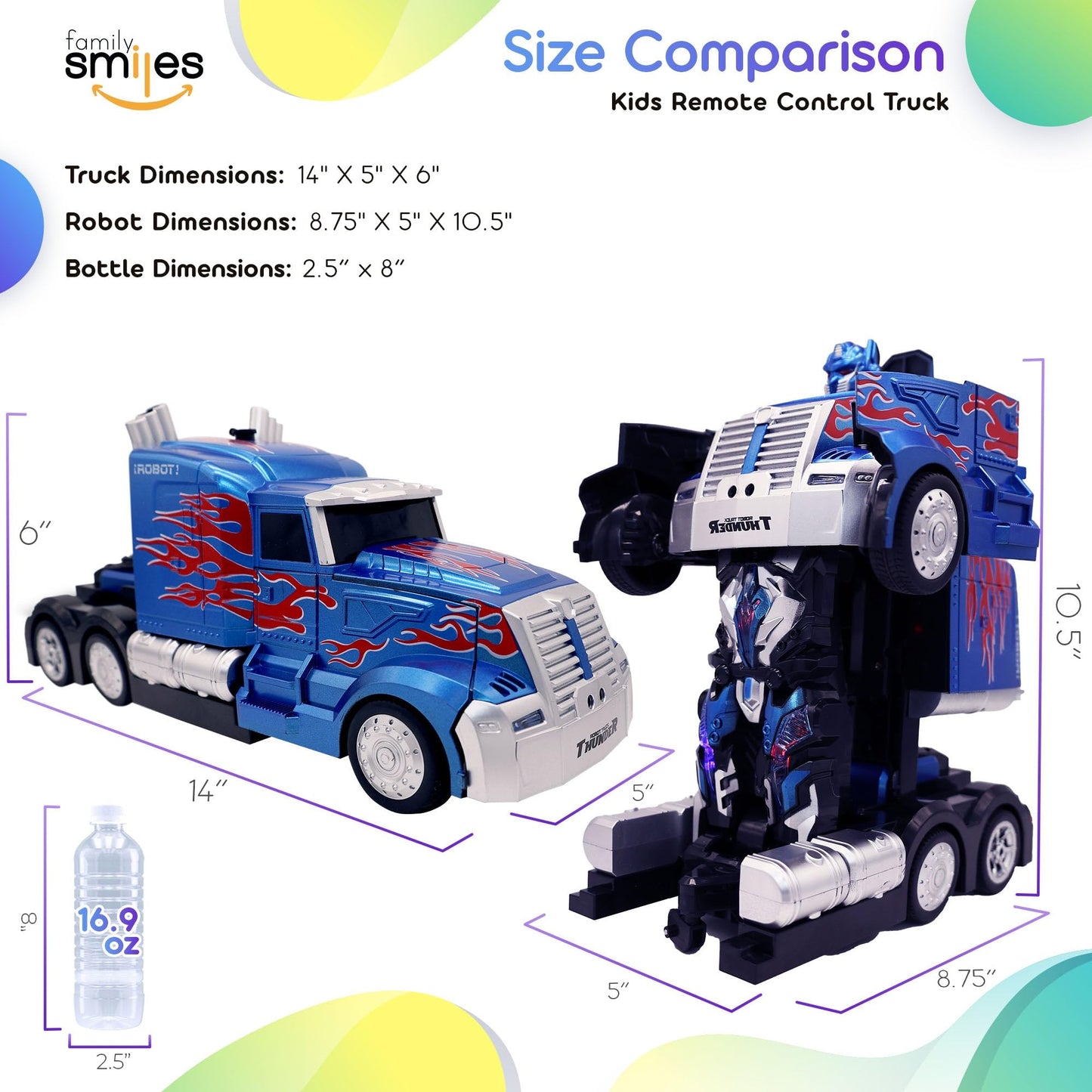 Family Smiles Kids Transforming Robot RC Truck Toys for Boys Ages 8-13 Years Remote Control Car Gift
