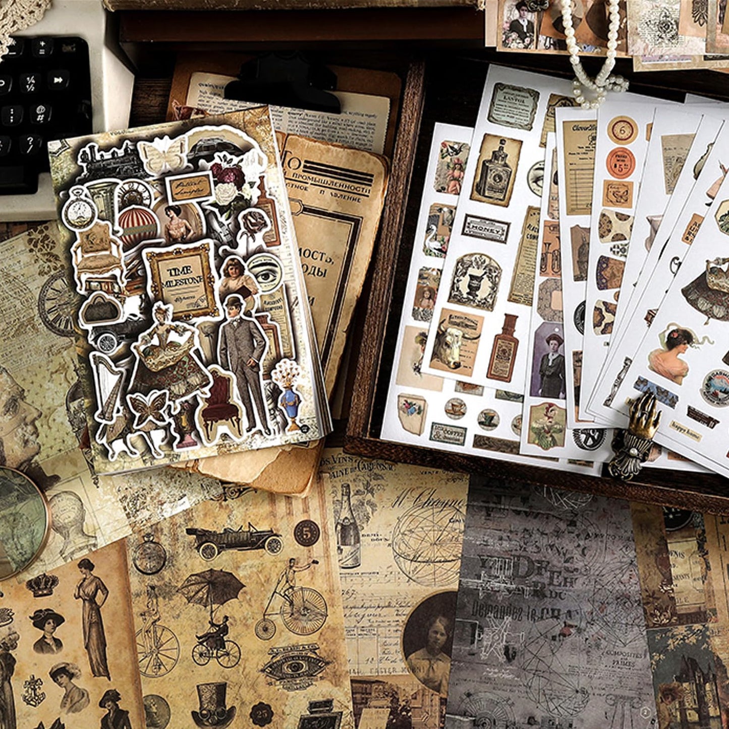 Prstincol Vintage Aesthetic Washi Stickers and Papers for Scrapbooking, Ephemera