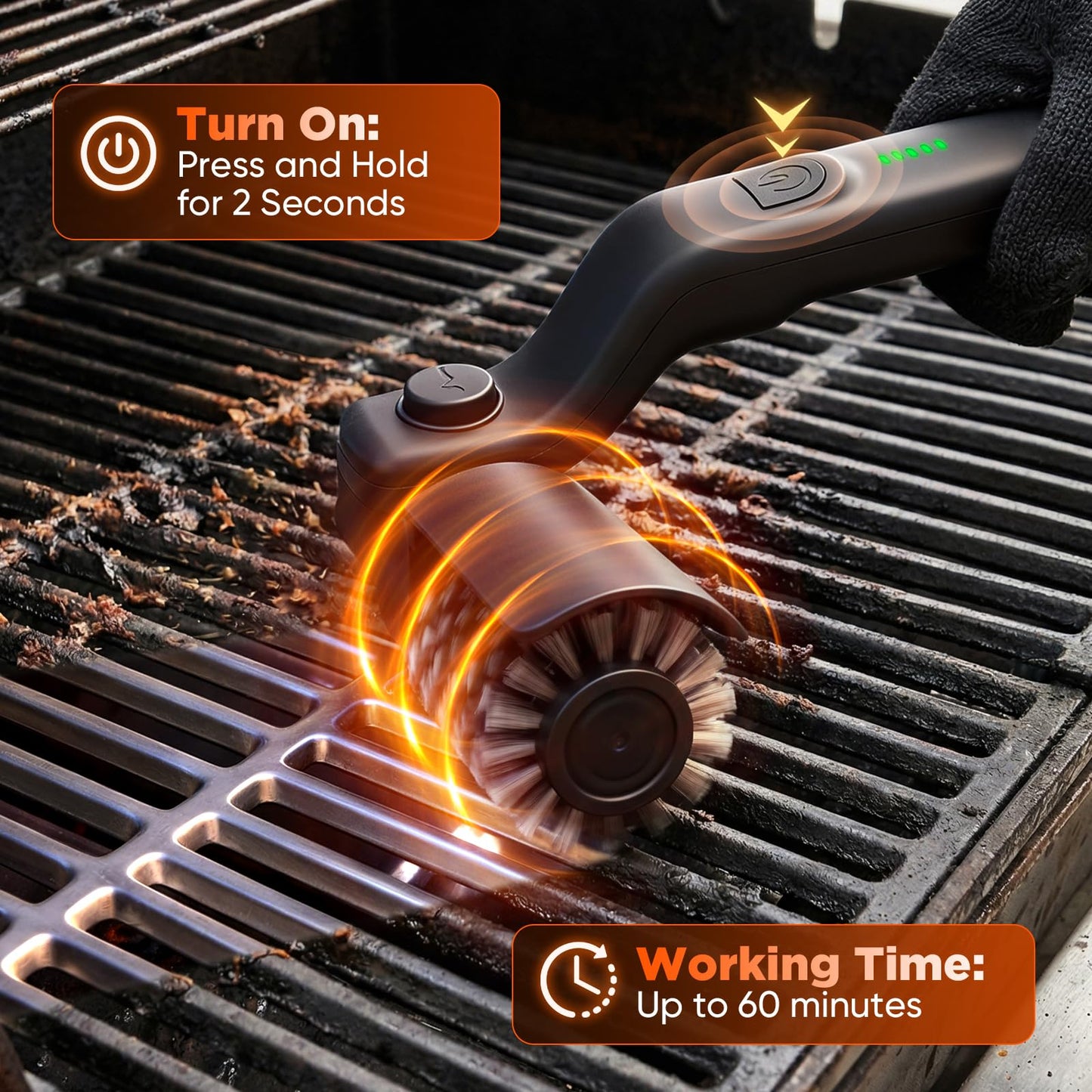 Sakerplus Electric Grill Brush,Cordless Rechargeable Grill Cleaning Brush with 2 Heads, 3-Speed & Angle Adjust, 400 RPM Waterproof Grill Cleaner for Outdoor Grill for Outdoor Camping Barbecue Grates