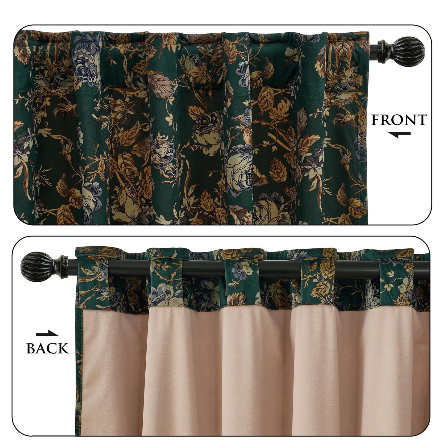 StangH Back Tab Retro Green Curtains Soft Velvet Room Darkening Thermal Insulated Sliding Door Panels Christmas Home Decoration for Backdrops/Bedroom, W52 x L96, 2 Panels