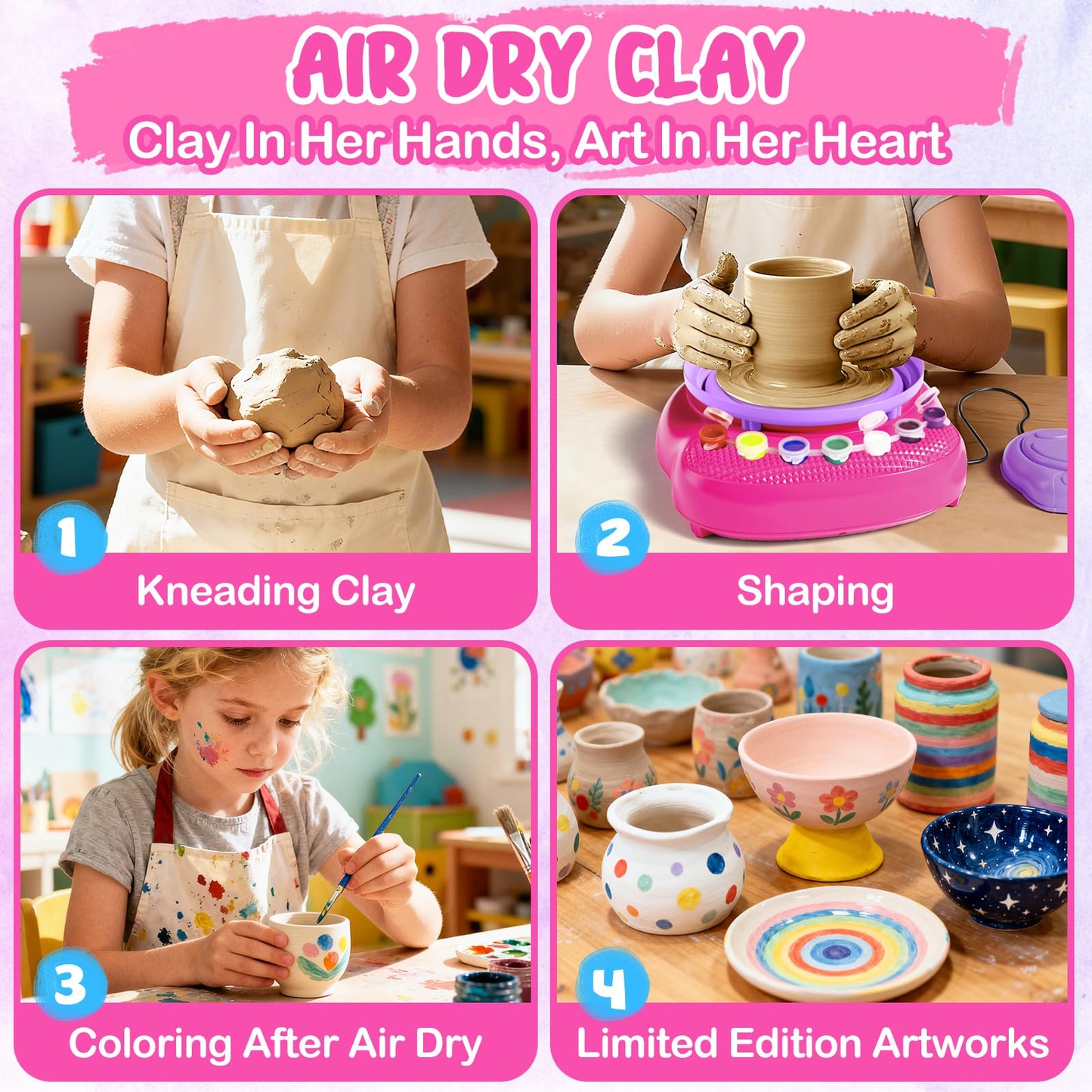 Einailvk Pottery Wheel for Kids, Toys for Kids (Pink)