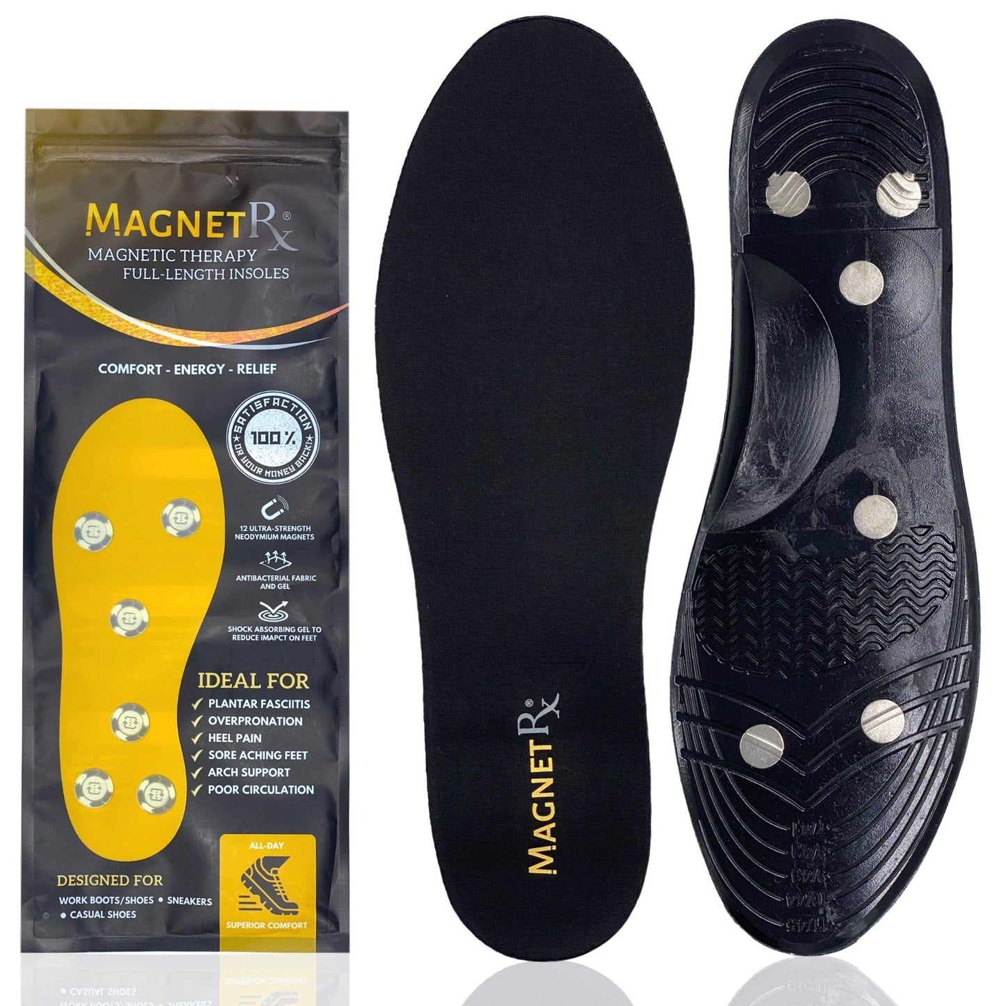 MagnetRX® Magnetic Inserts for Shoes – Effective Magnetic Shoe Inserts with Foot Magnets – Gel Comfort Magnetic Insoles for Women (Women’s: US 5-10 / EU 35-40)