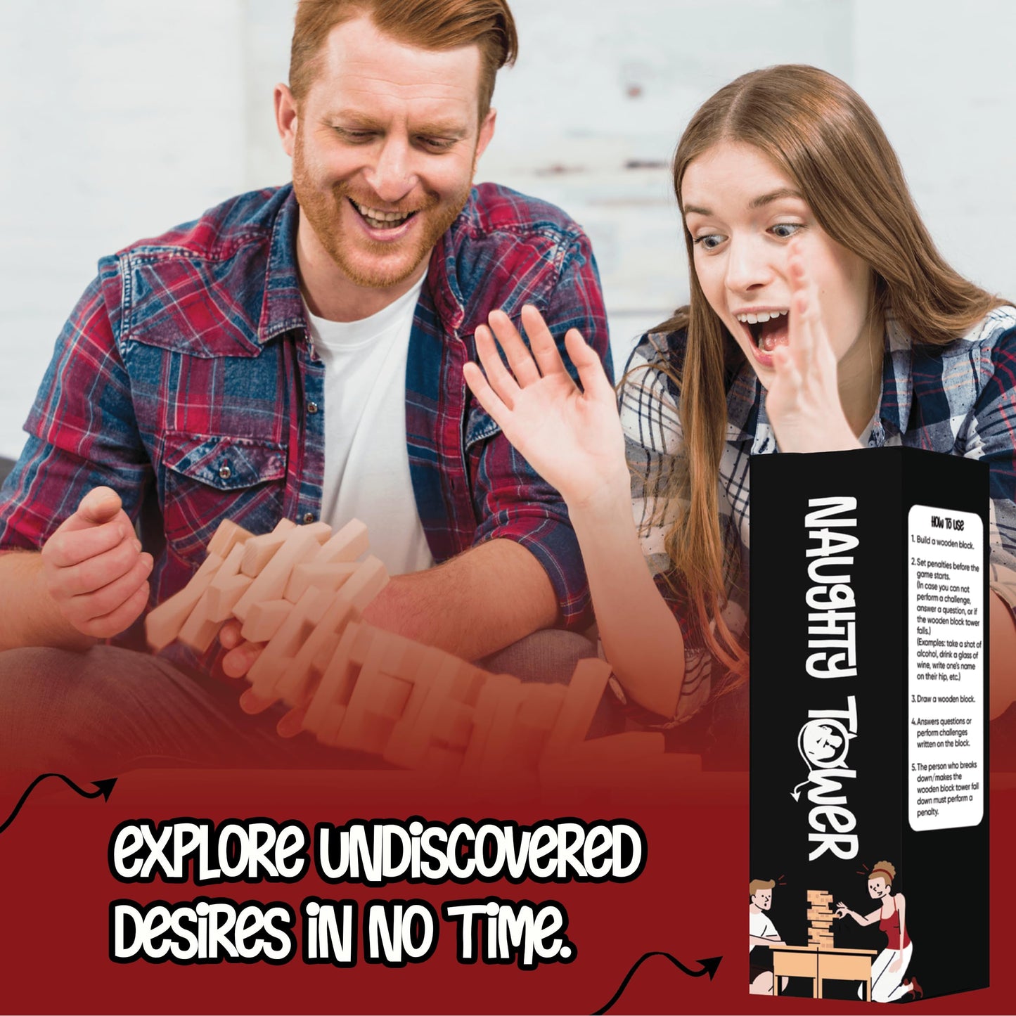 Naughty Tower Questions Game - 54 Fun Conversation Starters - Commands for Game Nights, Date Nights, & to Deepen Connections - A Spin on Fun Classic Games Like Tumbling Wooden Block Tower Games