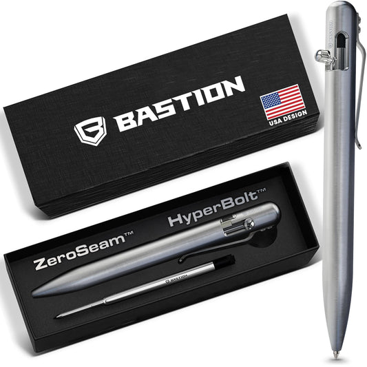 BASTION Bolt Action Pen, Titanium Silver, HyperBolt & ZeroSeam EDC Pen, Refillable Titanium Writing Pen, Premium Graduation Gift, Flagship Executive Pocket Pen