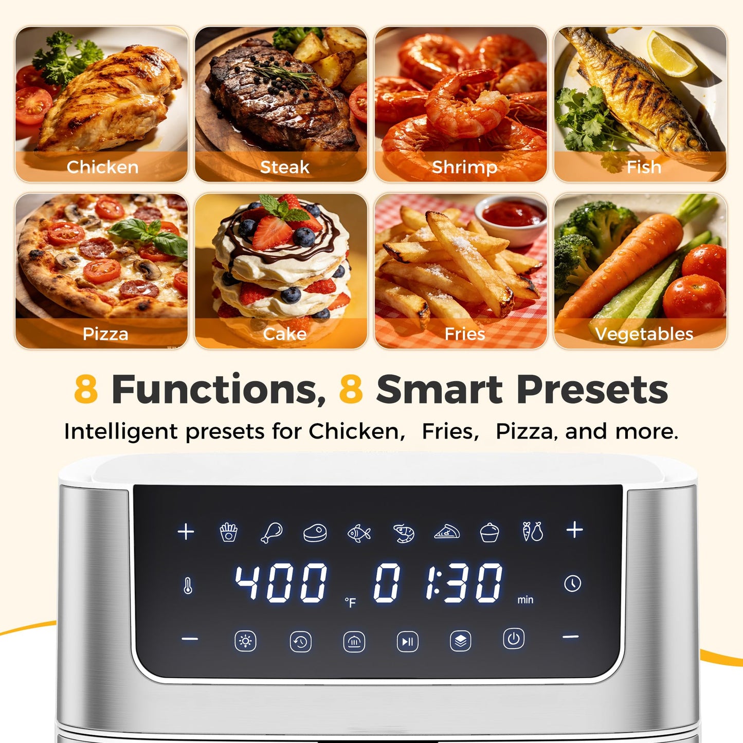 NEWBULIG Air Fryer 6.34QT Airfryer with Visible Window Stainless Steel