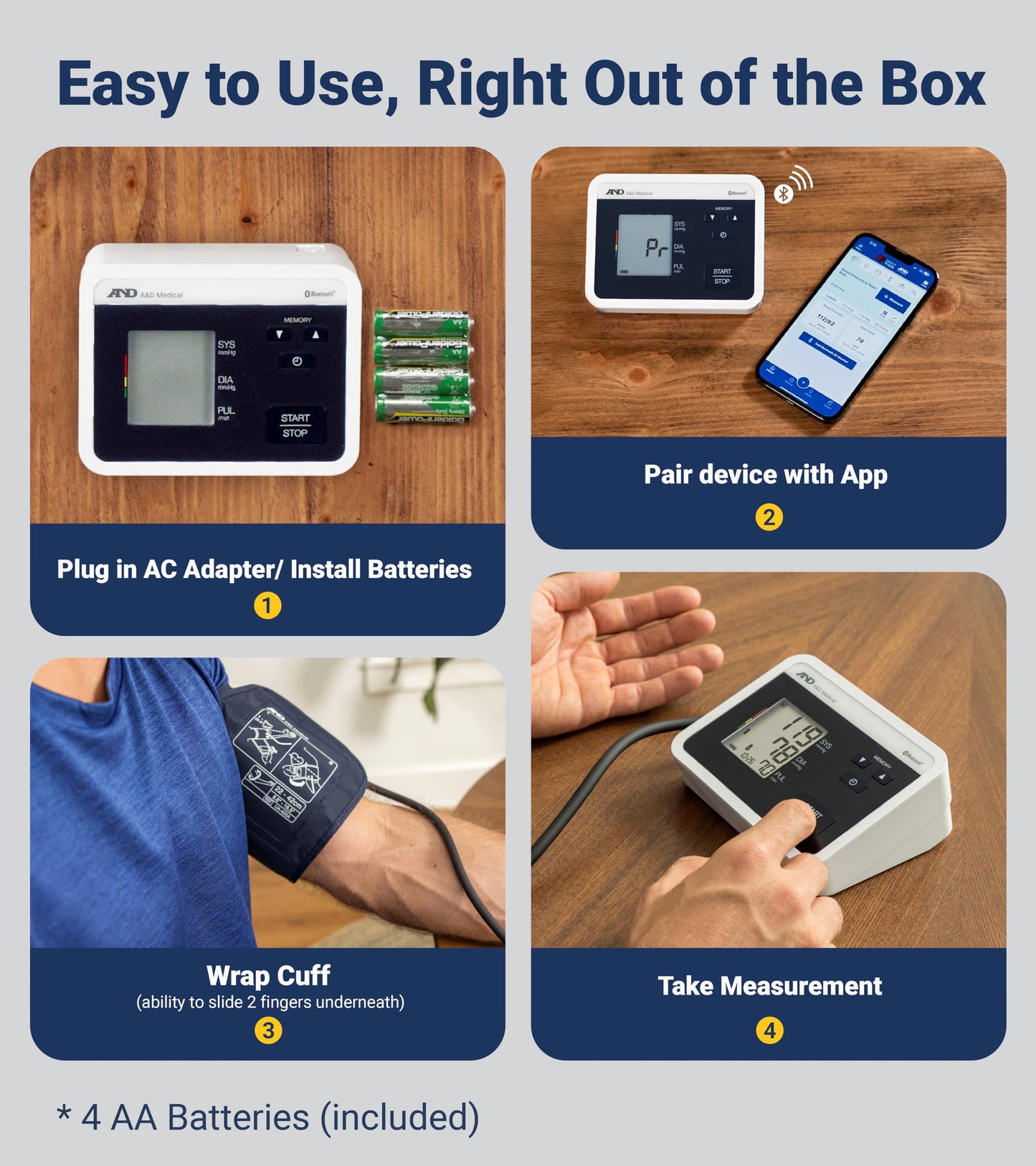 A&D Medical Multi-User Bluetooth Blood Pressure Monitor for Home Use - UA-770BLE - Wide Range Cuff (8.6-16.5" / 22-42cm), Up to 4 Users, iOS & Android Compatible, AA Batteries