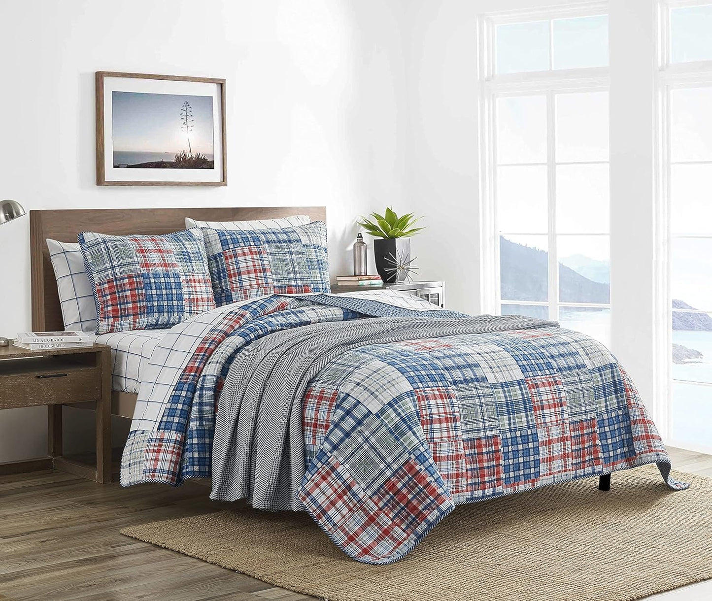 Nautica – Twin Quilt Set, Reversible Bedding with Matching Sham, Patchwork Plaid Room Decor, Lightweight Bed Set, College Dorm Room Essentials (Raeford Blue)