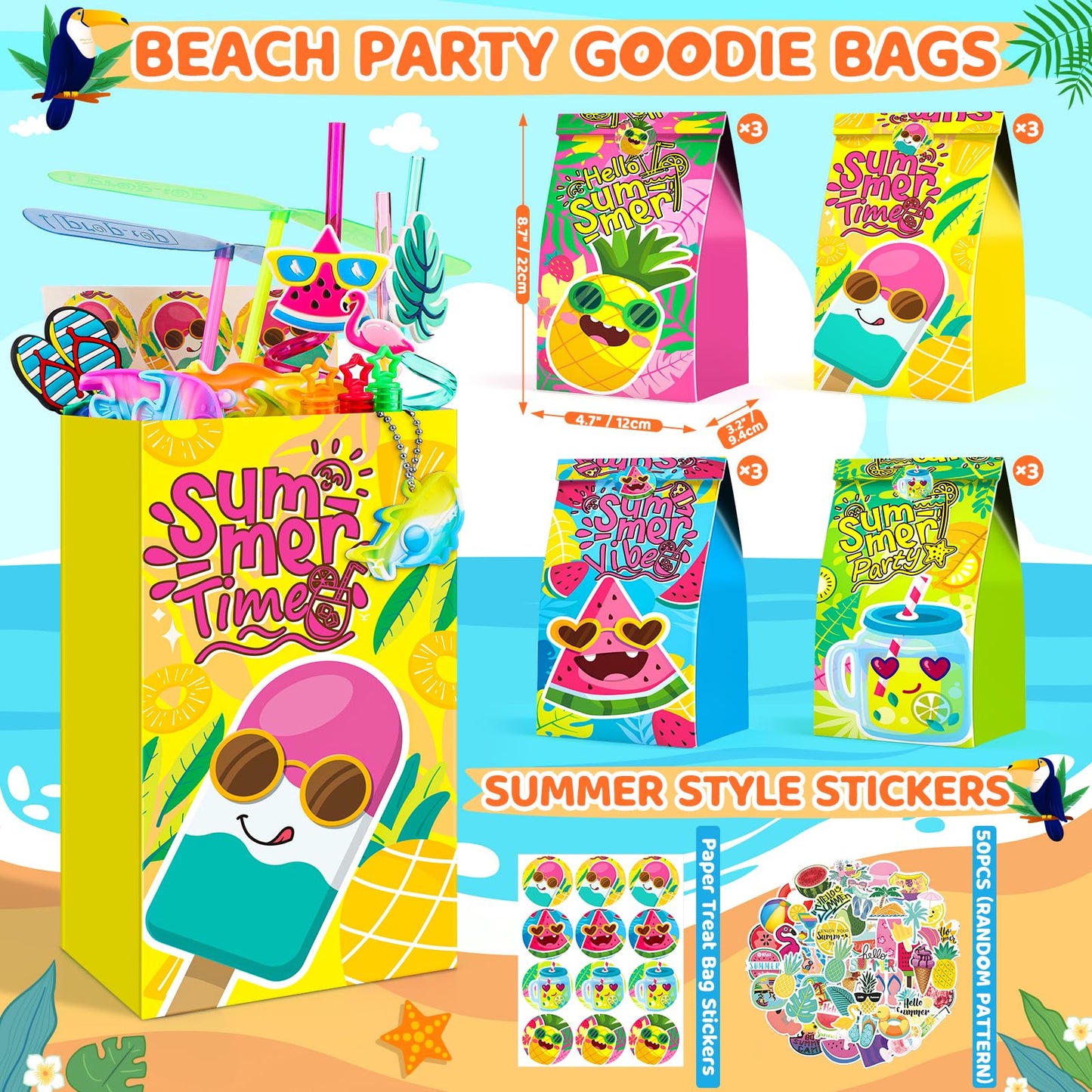 194 PCS Pool Party Favors Beach Party Favors, Summer Party Favors for Kids 3-8 8-12, Beach Balls, Hand Flying Helicopter, Pool Party Supplies for Birthday Party Favors, End of Year Student Gifts