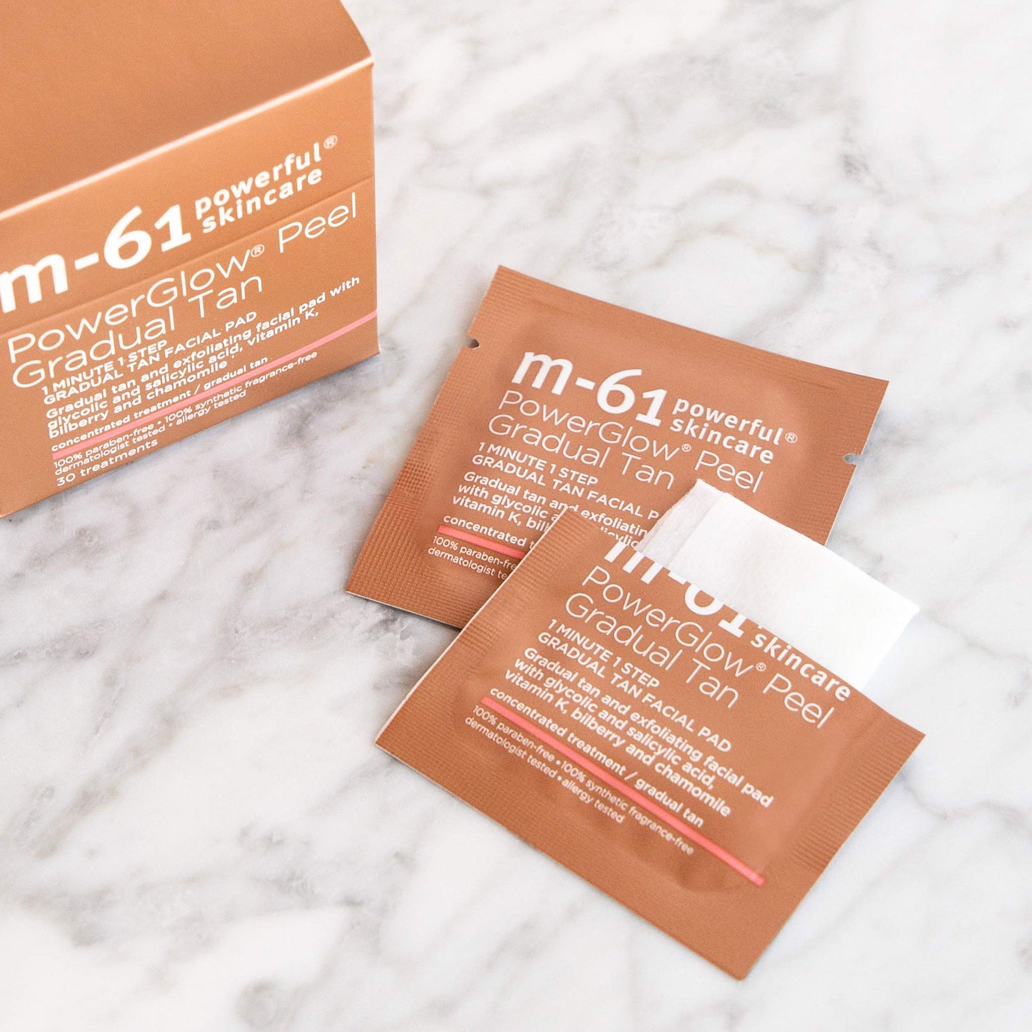 M-61 PowerGlow® Peel Gradual Tan - 10 Treatments- 1-minute, 1-step exfoliating and gradual tan glow peel with glycolic, vitamin K & chamomile
