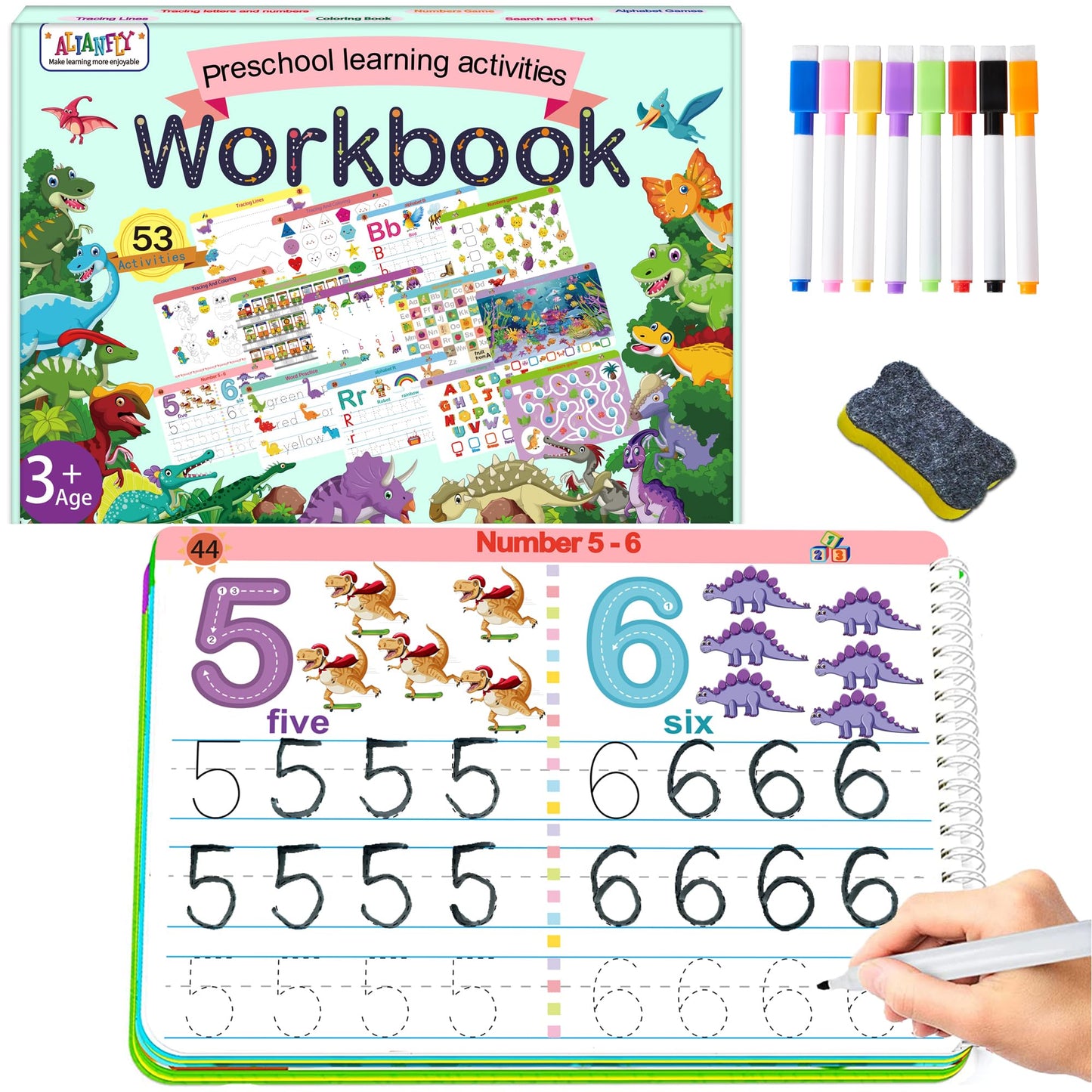 ALIANFLY - Educational Workbook for Preschool Learning Activities - Prek Montessori Activity Tracker Toys for Toddlers, Busy Book for Children, School Supplies
