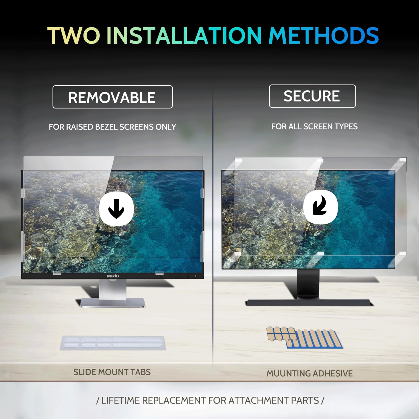 Peslv 2-PACK 24 Inch 16:9 Computer Privacy Screen for Widescreen Monitor, 24inch Removable Anti Blue Light Glare Eye Protection Shield, Black Blackout Anti Spy Desktop Security Private Filter