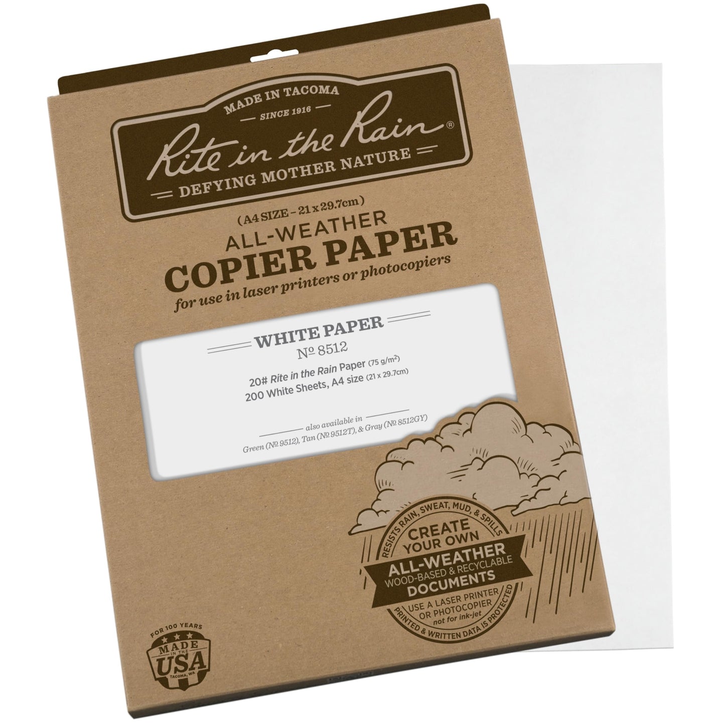 Rite In The Rain Weatherproof Laser Printer Paper, A4 Paper Size 21 x 29.7cm, 20# White, 200 Sheet Pack (No. 8512)