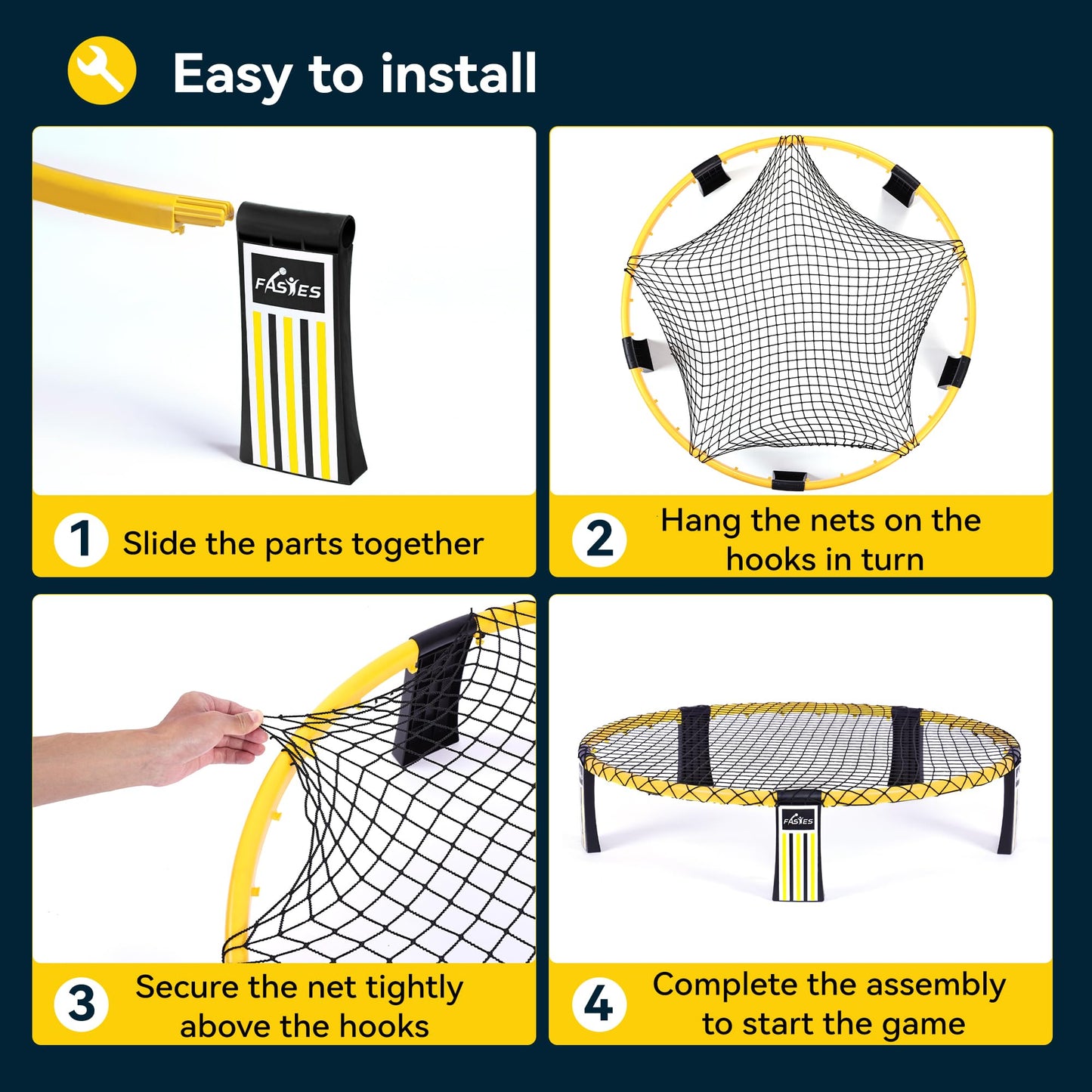 Outdoor Beach Ball Game Includes 3 Balls, Net and Carrying Bag -Roundnet Game Set for Adults, Kids, and Family - Perfect for Beach, Yard, Lawn, Backyard, and Park